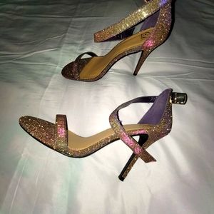 Glitter open toe heels